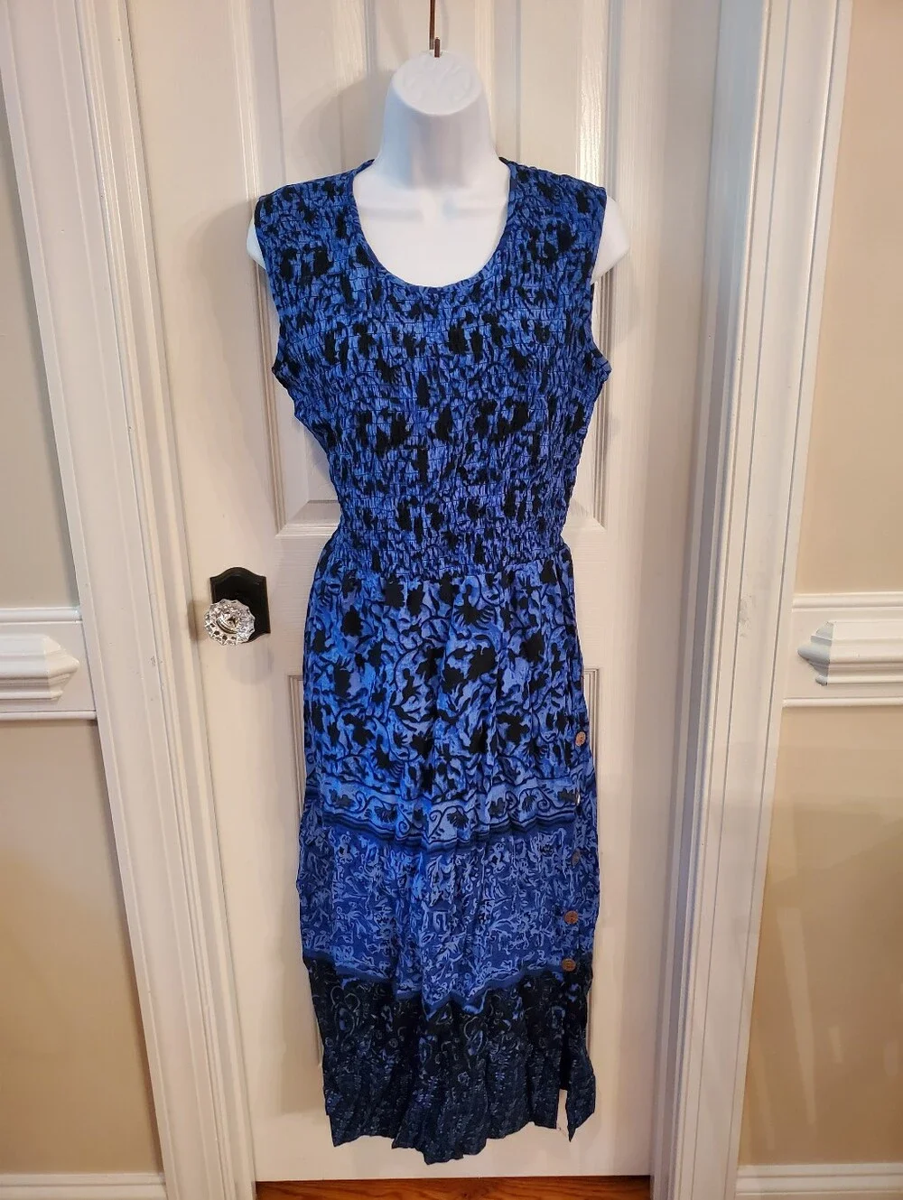 Vtg - R&K Originals - Blue & Black - Floral - Maxi Dress - Size 12
